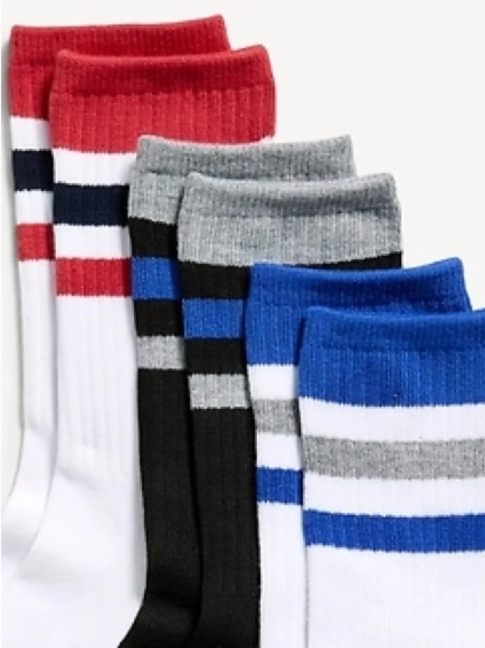 🧦 Old Navy Men’s Tube Socks (3-Pairs) 🧦 - White with Blue, Black and Red Accents